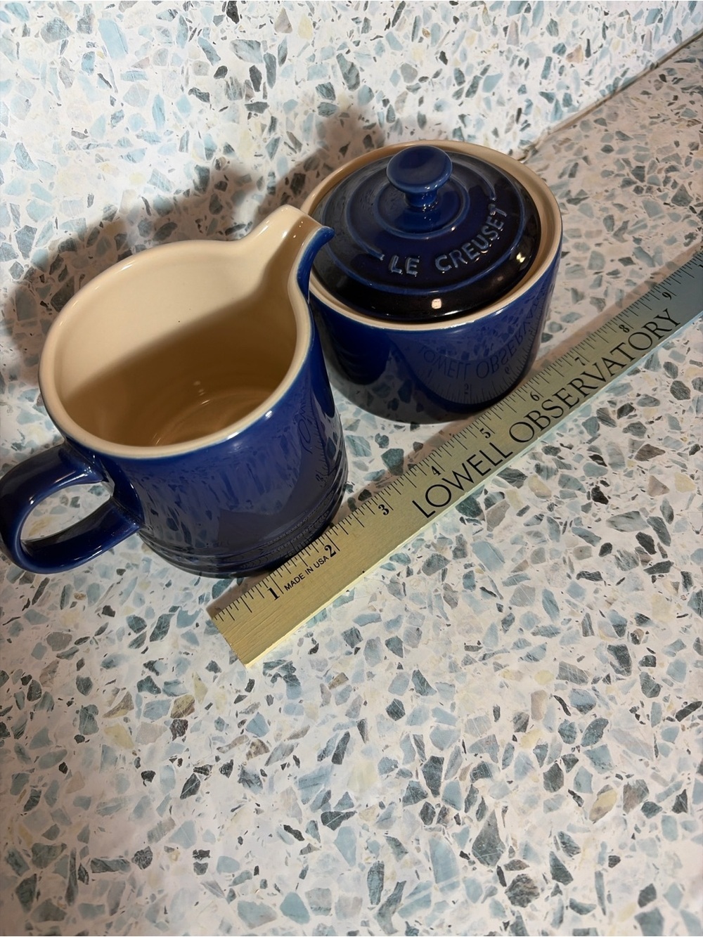 Le Creuset Cobalt Blue Creamer & Sugar Bowl Set Stoneware - Picture 3 of 3